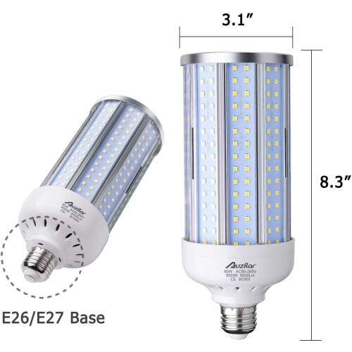 Λαμπτήρας LED JINYUN60W, E26, 6000lm, 6500K, Συμβατός με 85V-265V, για γκαράζ, αχυρώνα, εργαστήριο,