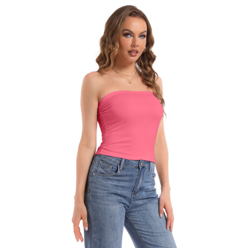 Γυναικείο Μονόχρωμο Καλοκαιρινό Tube Top με Σούρες στο Πλάι και Διπλή Στρώση 1