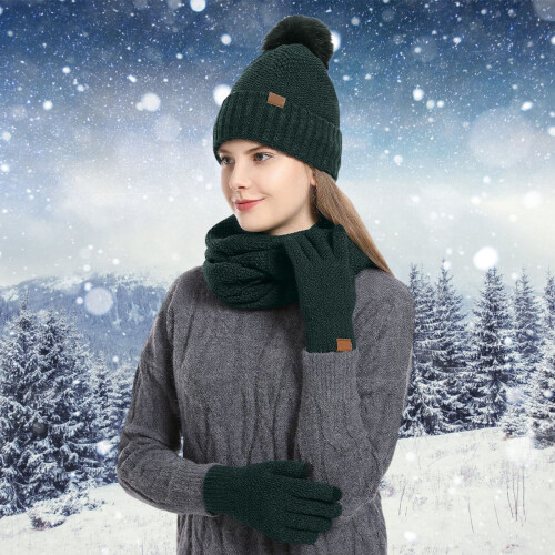 Σετ Κασκόλ και Γαντιών για Γυναικεία Καπέλα Beanie Ζεστά Χειμερινά Γάντι Πλέξιμο 1