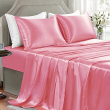 Satin-Bettwäsche-Set in King-Size – 4-teiliges knitterfreies rosa Satin-Bettwäsche-Set (1 Spannbettlaken, 1 Bettlaken, 2 Kissenbezüge)
