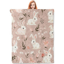 Couverture polaire lapin, 102 x 127 cm, douce et moelleuse, pour enfants et adultes, motif floral et animal – s'harmonise avec tous les styles de