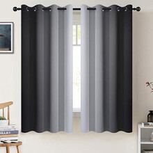 Ombre Room Darkening Curtains 52x63", Black & Greyish White Gradient, Light Blocking, Insulated Thermal, 2 Panels, Compatible with Standard Rods