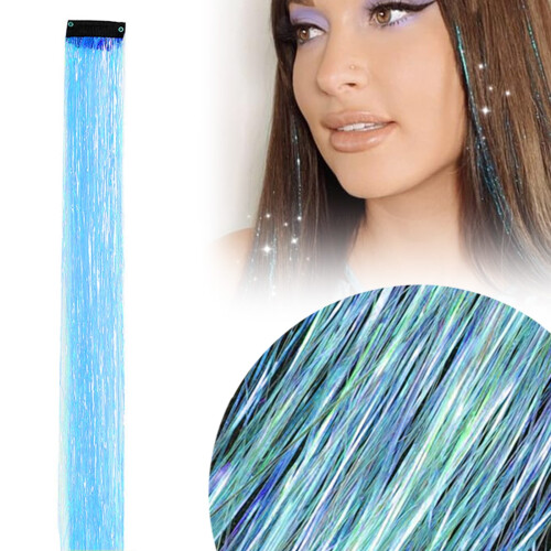Kit de apliques de cabelo com glitter de fada, 1 peça, 50 cm (19,7 polegadas), 30 cores, rosa claro.
