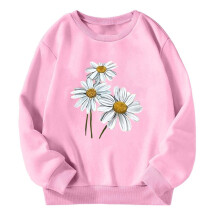 Mädchen-Sweatshirt mit Cartoon-Blumenmuster, Langarm, Rundhalsausschnitt, Pullover-Tops, lässiges Alltags-Sweatshirt für große Mädchen, Rosa,