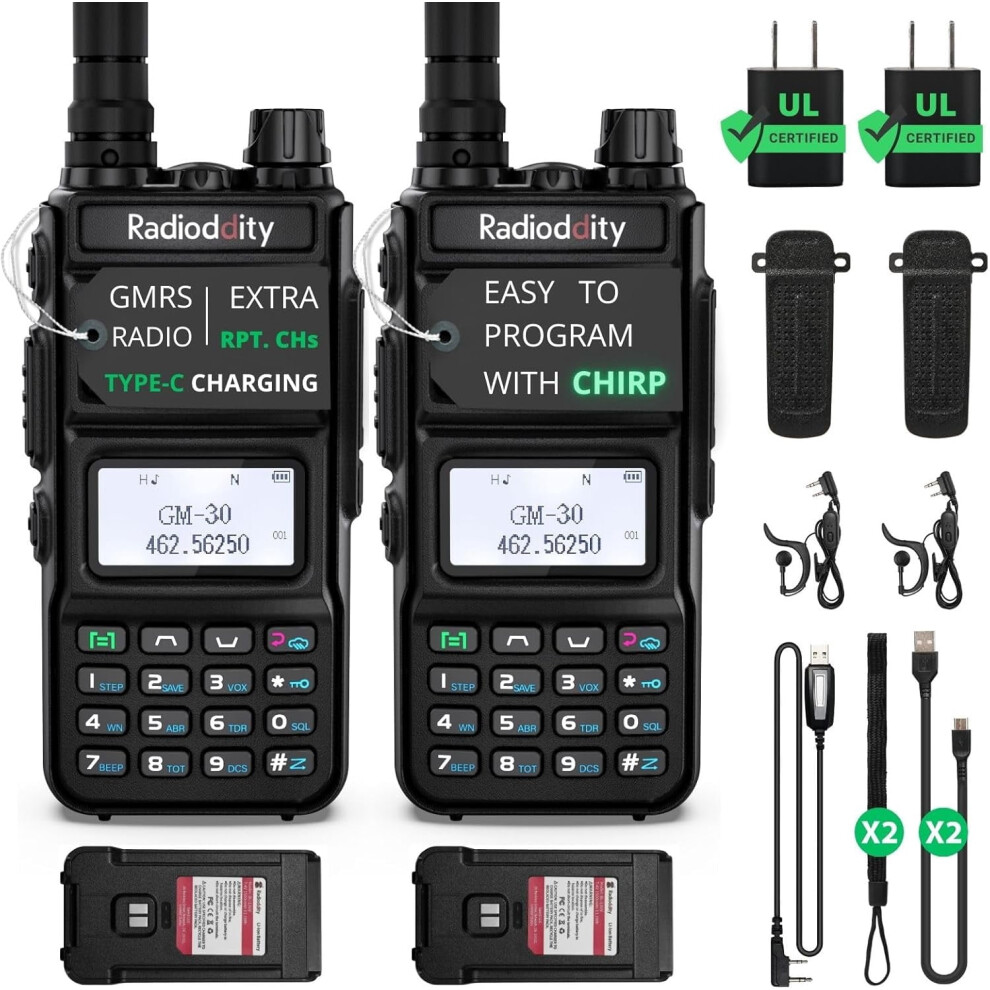 2 Pack Gm-30 Gmrs Radio 5W, Long Range, Noaa, Repeater Capable, W/ Cable Â Chirp Compatible 9496895036803