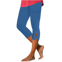VERUGU Capri női könnyű sportleggings magas derekú, egyszínű, karcsúsított nadrág edzéshez, jógához, futáshoz, kék, L
