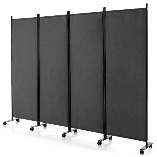 Room Separator, Room Divider Panel,4-Panel Folding Room Divider 6 Feet Rolling Privacy Screen with Lockable Wheels-Gray