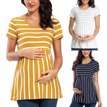 Umstandsshirt für Damen, 3/4-Ärmel, Rundhalsausschnitt, Faltenrock, Tunika, Schwangerschaftsshirt für Damen, Outdoor und Arbeit, Blau, Größe M