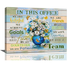 Quadro decorativo de margarida com a frase "Somos uma equipe", para escritório moderno.