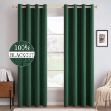 100% Blackout Linen Curtains 52x84 Inch (2 Panels), Emerald Green, Thermal Insulated, Grommet, Darkening, Compatible with Bedroom/Living Room/Nursery