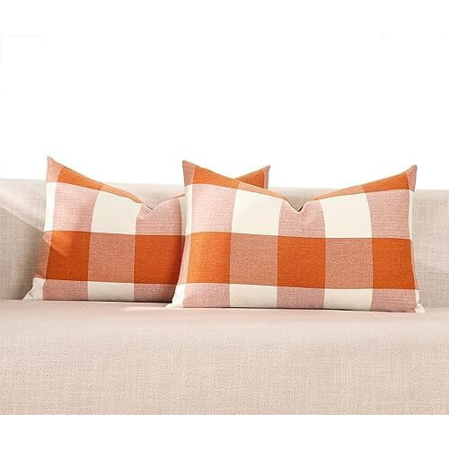 Μαξιλαροθήκες μέσης Burnt Orange Buffalo Plaid Σετ 12x20