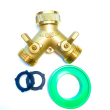 Raccord en Y en laiton pour tuyau d'arrosage (2 vannes d'arrĂŞt), connecteur en Y 3/4", adaptateur de robinet avec 2 vannes