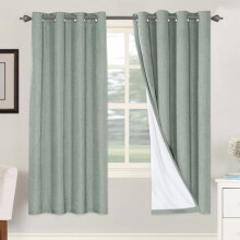 100% Blackout Thermal Insulated Linen Curtains, Heat & Light Blocking, 2 Panels, 52x72 Inch, Green Bay