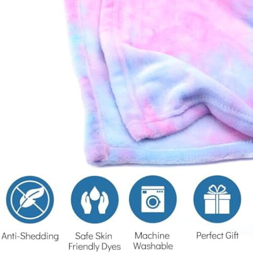 Κουβέρτα Fleece Tie-Dye Rainbow για Κορίτσια & Εφήβους – Μαλακή, Ζεστή, Παστέλ Μωβ Λούτρινη