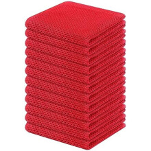Torchons 100 % coton gaufré, lot de 12, 30 x 30 cm, ultra doux et absorbants, séchage rapide, rouges