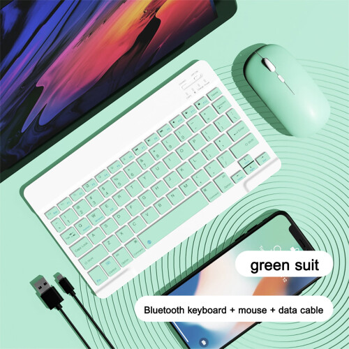 Mint Green Ultra-Thin Rechargeable Bluetooth Keyboard & Mouse Combo – Portable Wireless Set for Android/PC/Tablet, 3-Speed DPI, 10M Range, AA