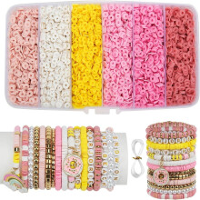 EASTIN Leirperler Armbåndssett – 5000 stk. polymerperler + anheng, DIY smykkesett for barn 6-13, bursdagsgave