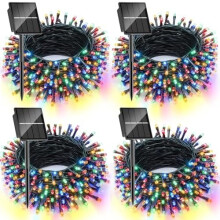 Lot de 4 guirlandes lumineuses solaires de Noël, 10 m/400 LED, 8 modes d'éclairage, étanches IP65, multicolores, pour la décoration extérieure