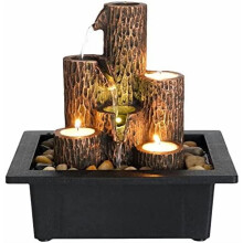Fonte de mesa pequena para interiores com luzes LED e pedras naturais, cascata zen de 4 níveis para casa/escritório – Compatível com Style4