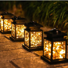 Buitenlantaarns op zonne-energie, waterdicht, automatisch aan/uit bij schemering, warm wit, voor tuin/terras/erf/camping – past bij kerstdecoratie