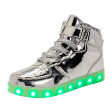 Zapatillas de verano para niña, color liso, cierre de velcro, de cuero, con luces LED, diseño deportivo con cordones y tejido agradable para la