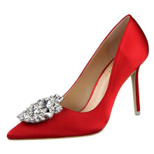 Sapatos femininos de salto alto elegantes com strass, bico fino, tamanho 7,5 (40)