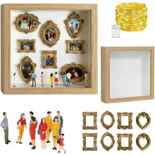 DIY Mini Museum Silhouette Box Kit – Custom Shadow Box with Mini Figurines & Gold Frames, Personalized Photo Display, Unique Gift for Anniversaries,