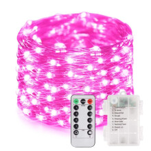 Battery Operated Fairy Lights, 16ft/5m, 50 LEDs, 8 Modes, Remote & Timer, for Bedroom, Christmas, Party, Wedding (Pink)