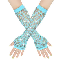 Vingerloze nethandschoenen met strasssteentjes, lange mouwen van netstof met kristallen en glitter, jaren 80 mesh handschoenen voor vrouwen en