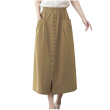 Nuovi arrivi estivi Gonna lunga casual da donna con bottoni Vita alta Plissettata Tinta unita Spacco frontale Gonna estiva alla moda con tasche Khaki8