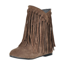 Botines para mujer, tacón medio, punta afilada, sin cordones, botas cálidas, color liso, borlas, estilo retro, estilo vaquera7(39)