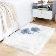 Soft Fluffy Faux Fur Rug 2x3ft, Washable Shag Carpet for Bedroom/Living Room, White – Compatible with Home Decor