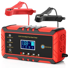 12V/24V 8A Smart Battery Charger & Maintainer with Temp Compensation, Auto Stop – Compatible with Car, Truck, Motorcycle, Lawn Mower, Boat, Marine