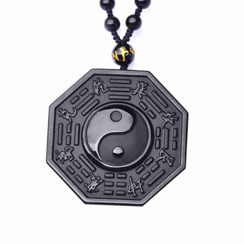 Γυναικείο κολιέ με σκαλιστό οψιδιανό, Yin Yang Ba Gua, κοσμήματα, τυχερό φυλαχτό W8E6