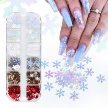 Decoração de Unhas em Formato de Floco de Neve: Lantejoulas PET vibrantes e brilhantes para salão de unhas – Compatíveis com todos os géis de
