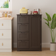 Armoire de rangement anti-basculement de 33 po, brun foncé, résistante à l'humidité, avec porte, 4 tiroirs et étagères