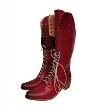 Botas altas para señoritas, talla grande, tacón grueso, color liso, punta cuadrada cosida, cierre de cordones en la parte delantera. Talla US: 9.5