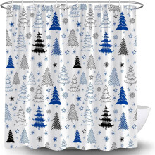 Black & White Christmas Tree Shower Curtain 72 Inch