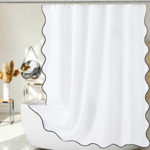 Purple Scalloped Shower Curtain 72x72 in with Metal Hooks