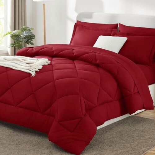 Full Size 7-Piece Comforter Set Dark Red