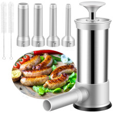 Stainless Steel Sausage Stuffer Machine w/4 Tubes, 2.2 LBS Capacity, Manual Meat Filler for Home Kitchen
