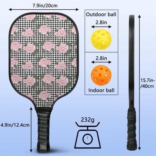 Σετ κουπιών Pickleball από fiberglass με λουλούδια, 2 μπάλες και τσάντα – Συμβατό με 2