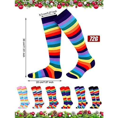 Rainbow Knee High Socks Women Striped 6 Pair 1