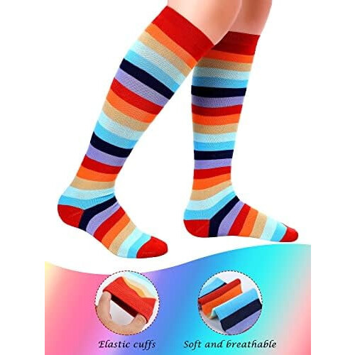 Rainbow Knee High Socks Women Striped 6 Pair 2