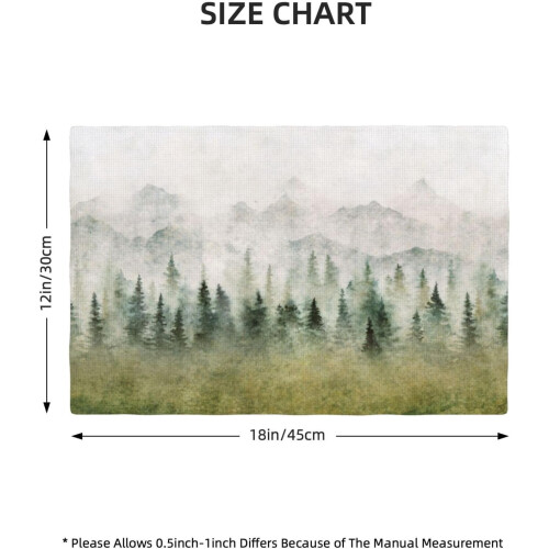 Σετ σουπλά από λινό σε χρώμα ακουαρέλας Forest, 12x18 ίντσες, ρουστίκ σχέδιο Woodland Mountain 1
