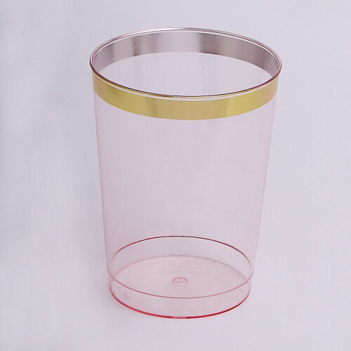 BalsaCircle25Blush10oz Κρυστάλλινα πλαστικά ποτήρια μιας χρήσης για πάρτι με χρυσό χείλος 1