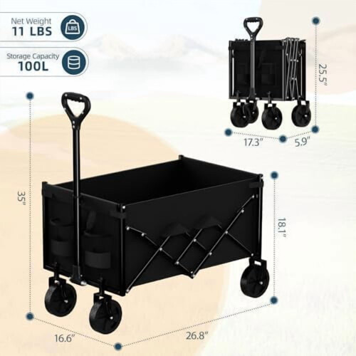 Sammenklappelig vogn 130L 330lb kraftig foldbar vogn 1