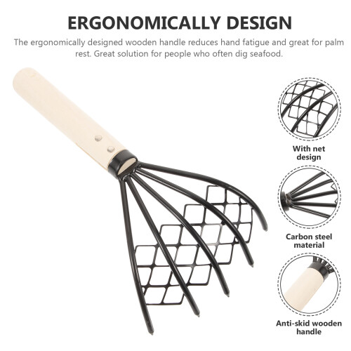 Clam Rake 2pcs Carbon Steel Clam Rake with Net Oyster Shell Digging Tool Rake Tool 2