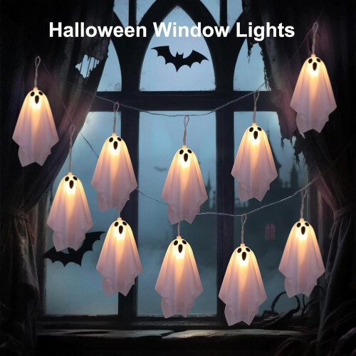 10 LED φώτα μπαταρίας Ghost, 8 λειτουργίες, αδιάβροχα – συμβατά με πάρτι Halloween, 2