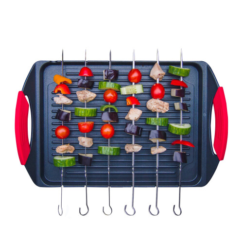 High-quality Cast Aluminium Griddle with 6 Skewers
